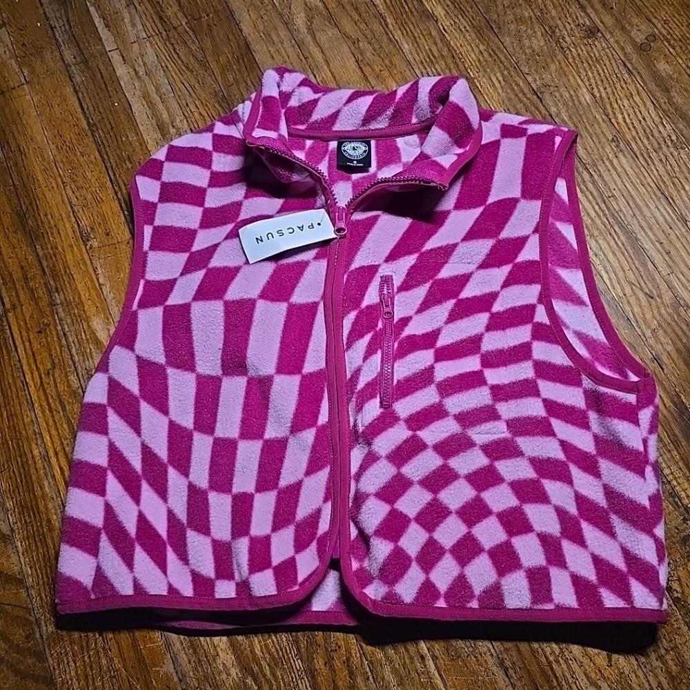 PacSun Pink and Purple Checkered Fleece Vest